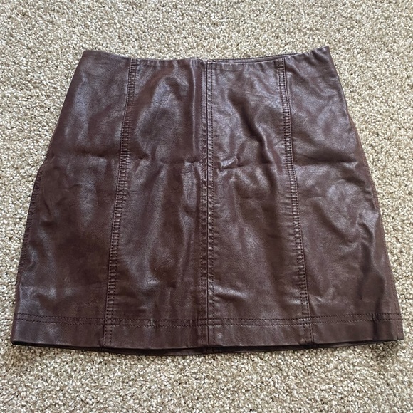 Free People Modern Femme Dark Brown Leather Style Mini Skirt - Picture 2 of 6